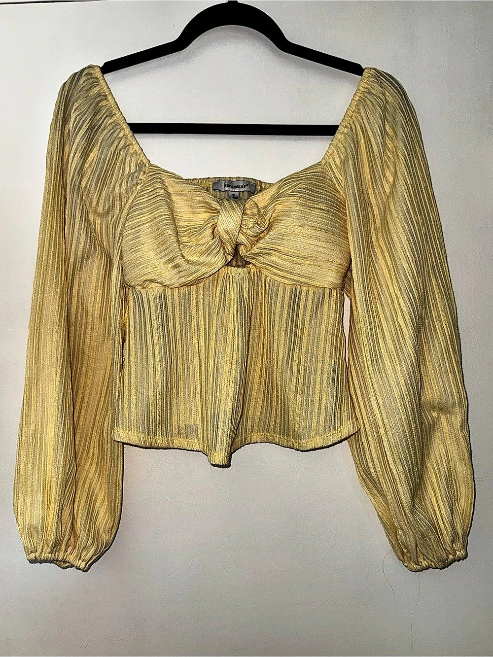 Francesca's Yellow Ruched Puff Sleeve Blouse